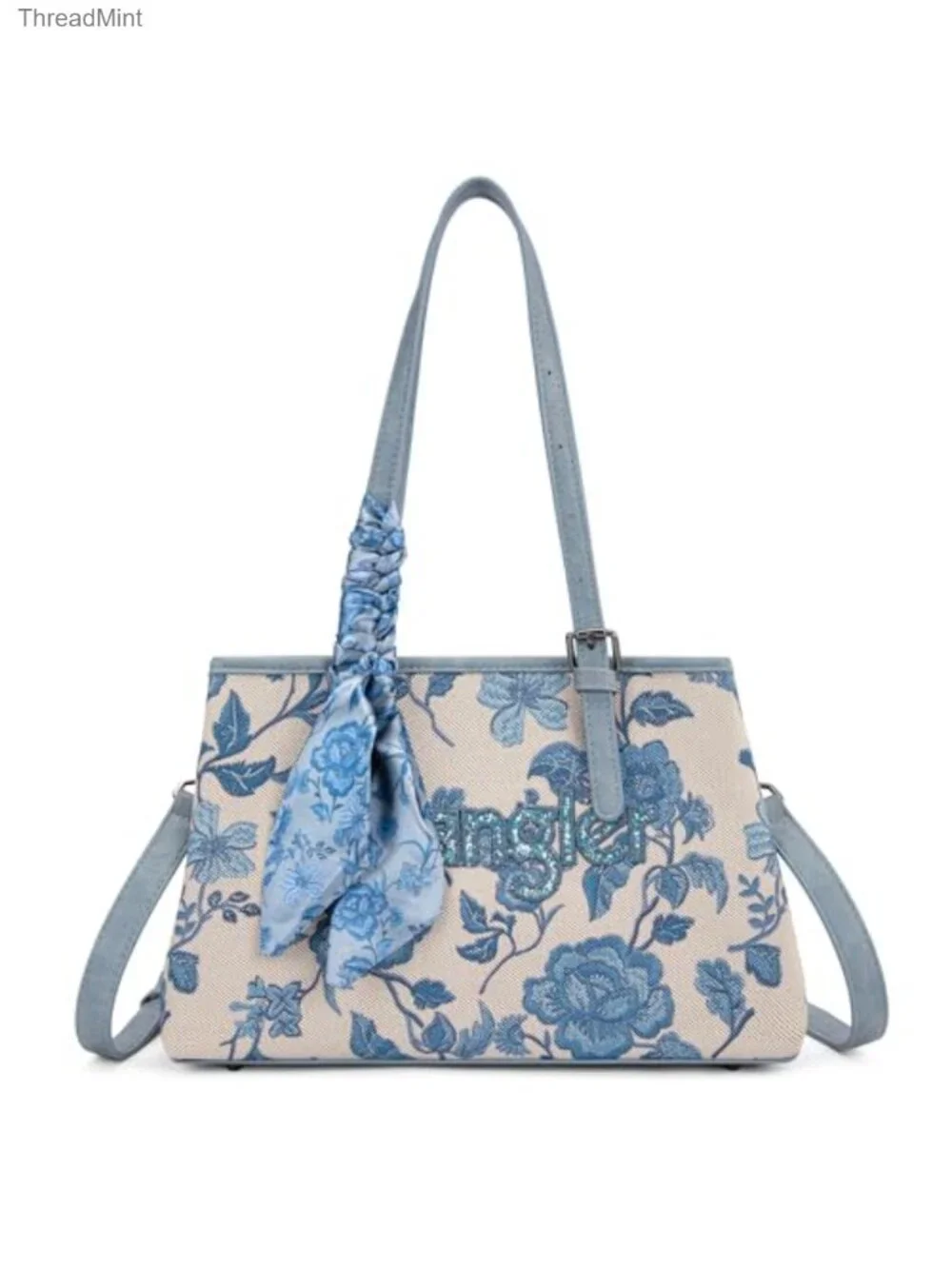 Vintage Embroidered Satchel Handbag with Detachable Crossbody Strap - Floral